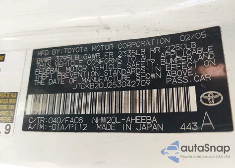 2005 Toyota Prius from USA, damaged, VIN JTDKB20U253042709